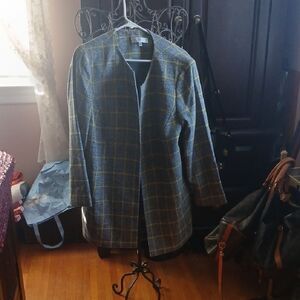 Kasper Gray and Yellow Plaid Trench Coat